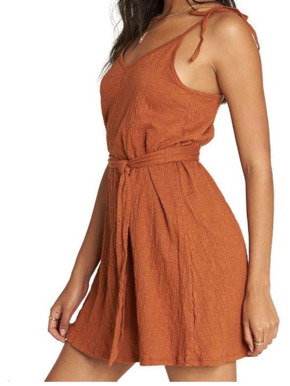 Rust Tie-Waist Spaghetti Strap Sundress Swim Cover Up